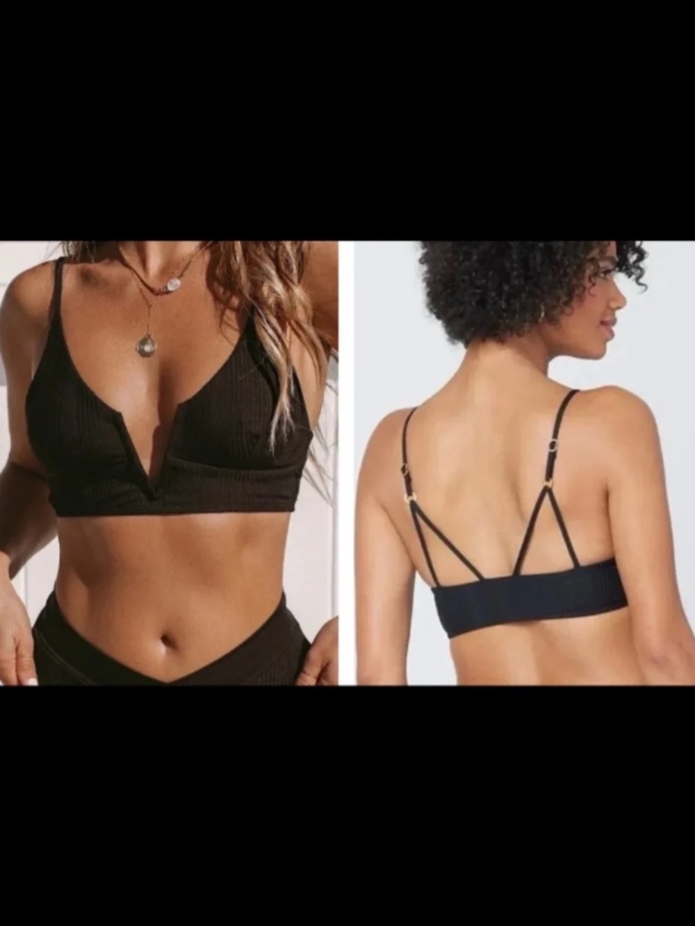 L*Space Siren Pointelle Ribbed Bikini Top Black Size L - NWT